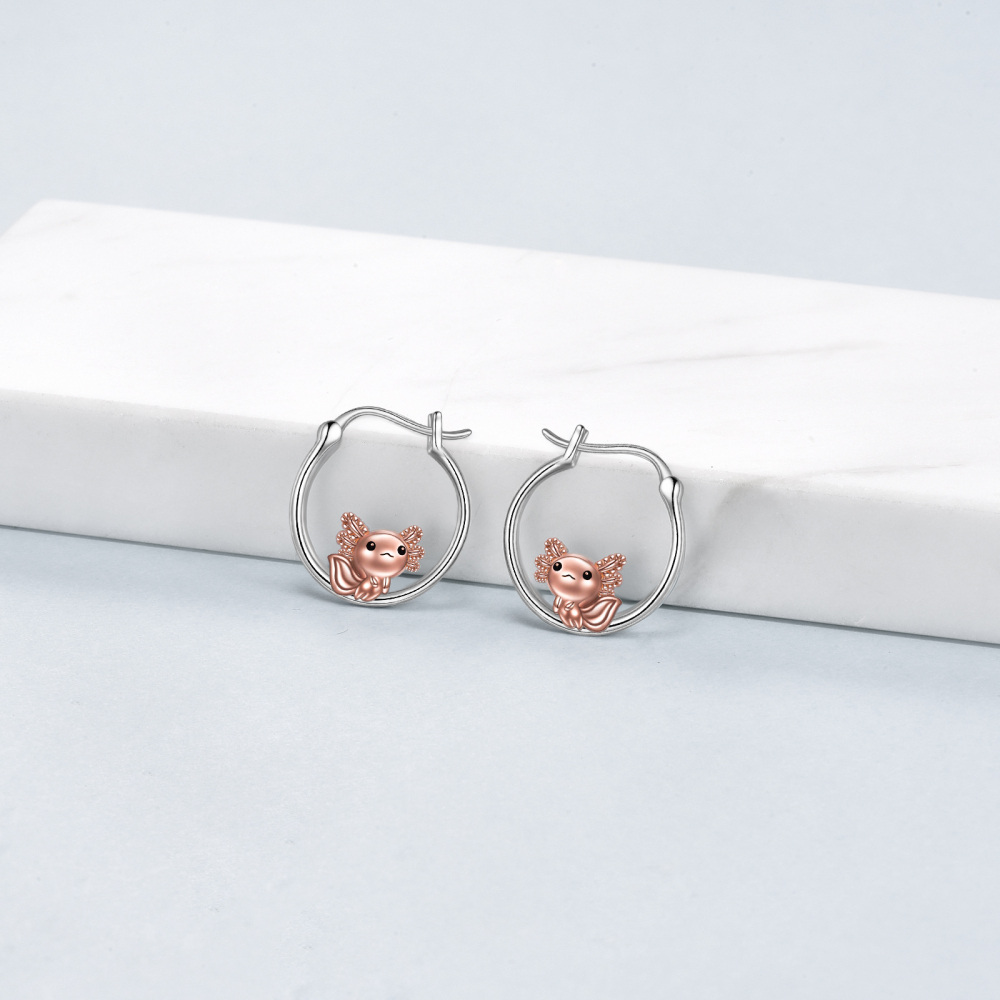 Sterling Silver Two-tone Salamander Hoop Earrings-3