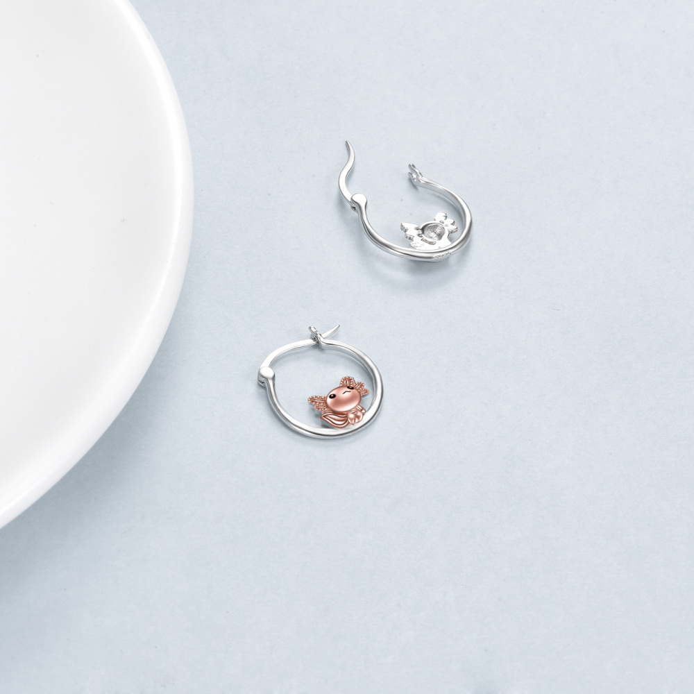 Sterling Silver Two-tone Salamander Hoop Earrings-4