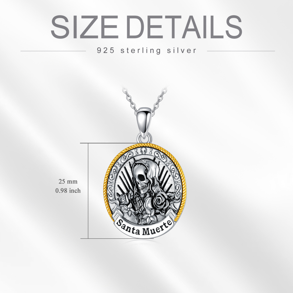 Sterling Silver Two-tone Santa Muerte Perdoname Pendant Necklace-5