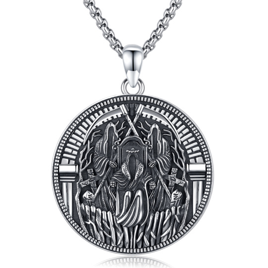 Collar de plata de ley bicolor Santa Muerte Perdoname y Calavera para hombre