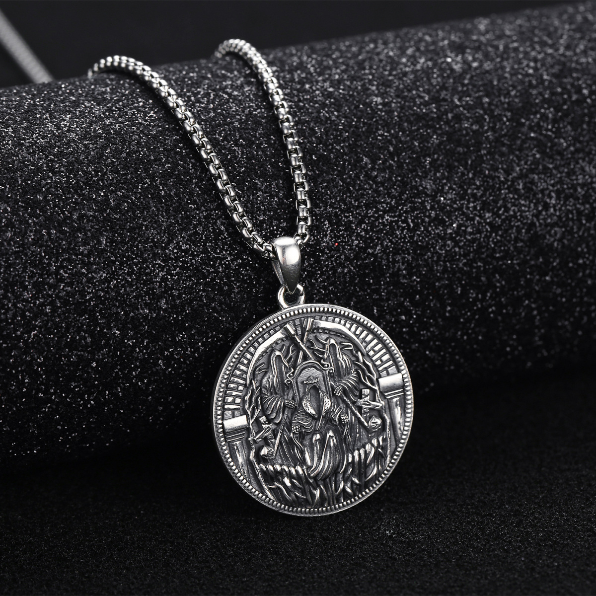 Collana bicolore in argento sterling con ciondolo Santa Muerte Perdoname e teschio per uomo-4