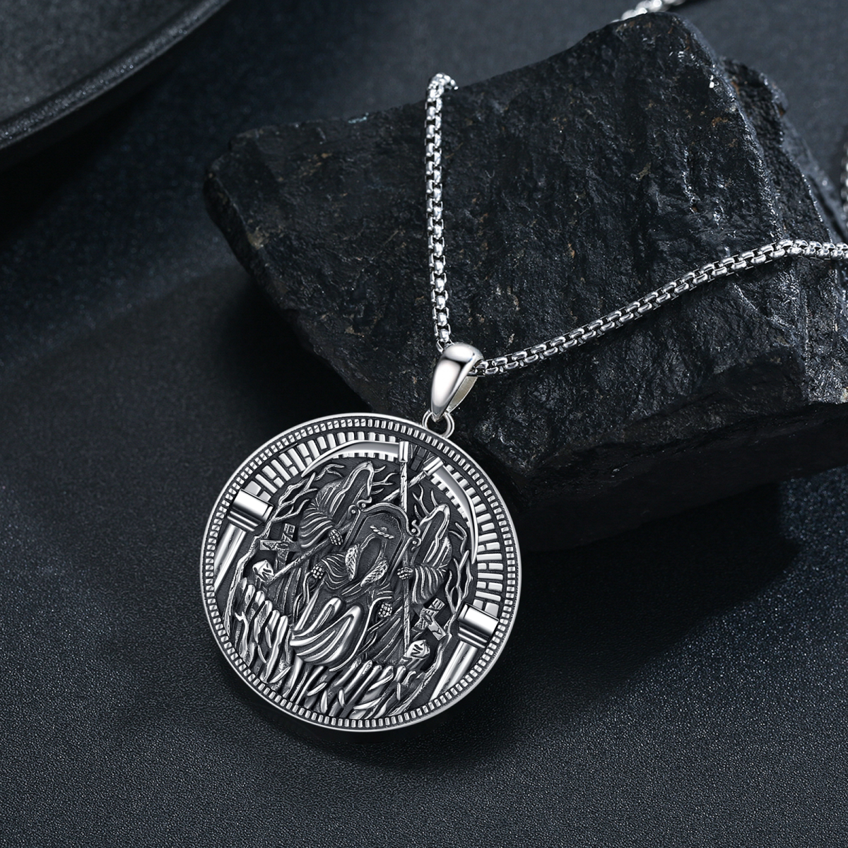 Collana bicolore in argento sterling con ciondolo Santa Muerte Perdoname e teschio per uomo-5