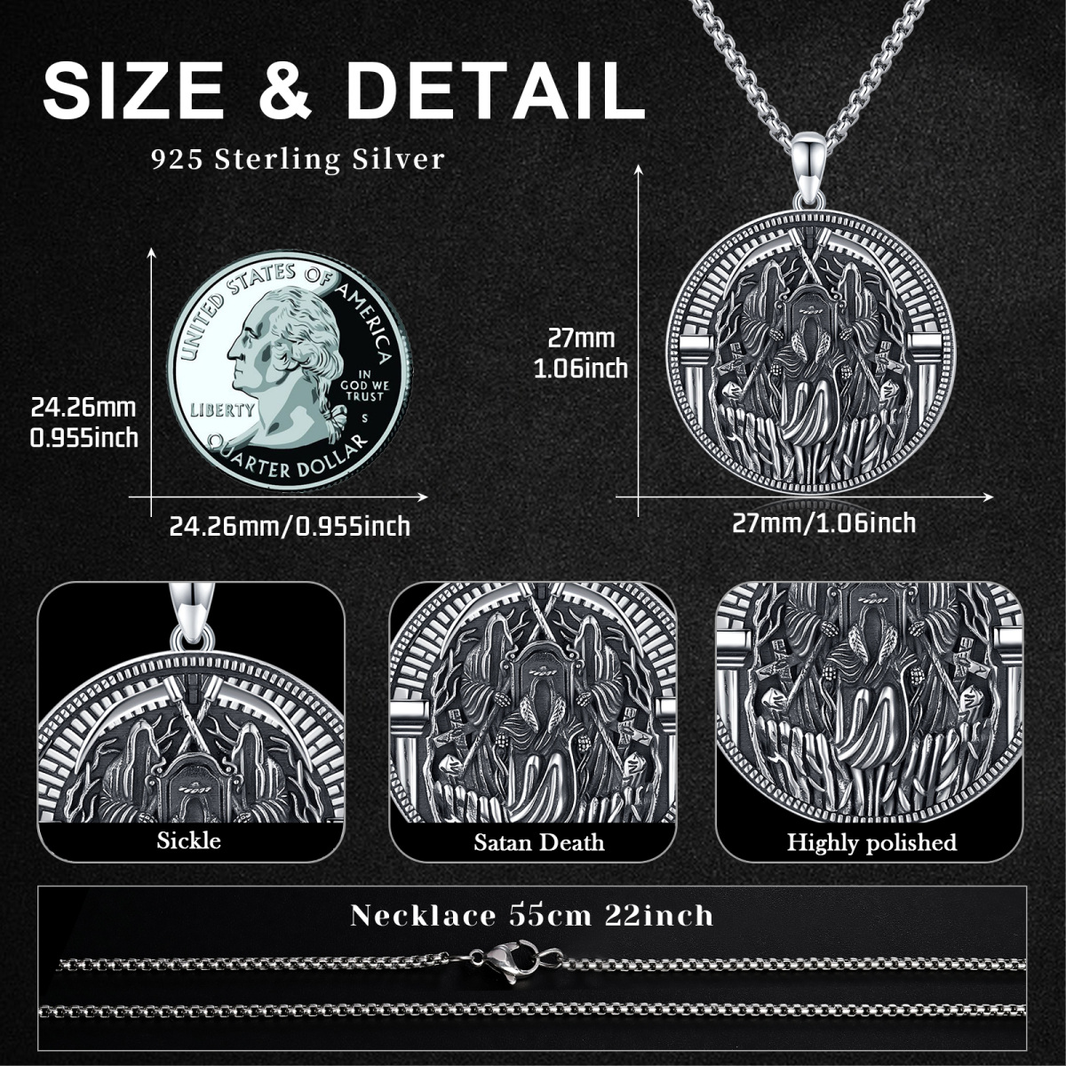 Sterling zilveren tweekleurige Santa Muerte Perdoname & Schedel hanger ketting voor mannen-6