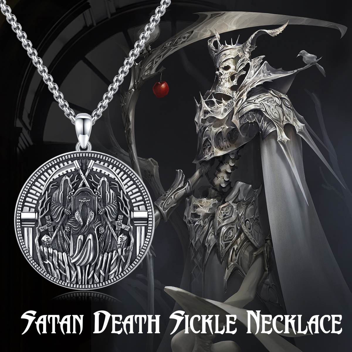 Colar de Santa Muerte em prata esterlina com caveira gótica Grim Reaper Sickles Punk Reaper-7