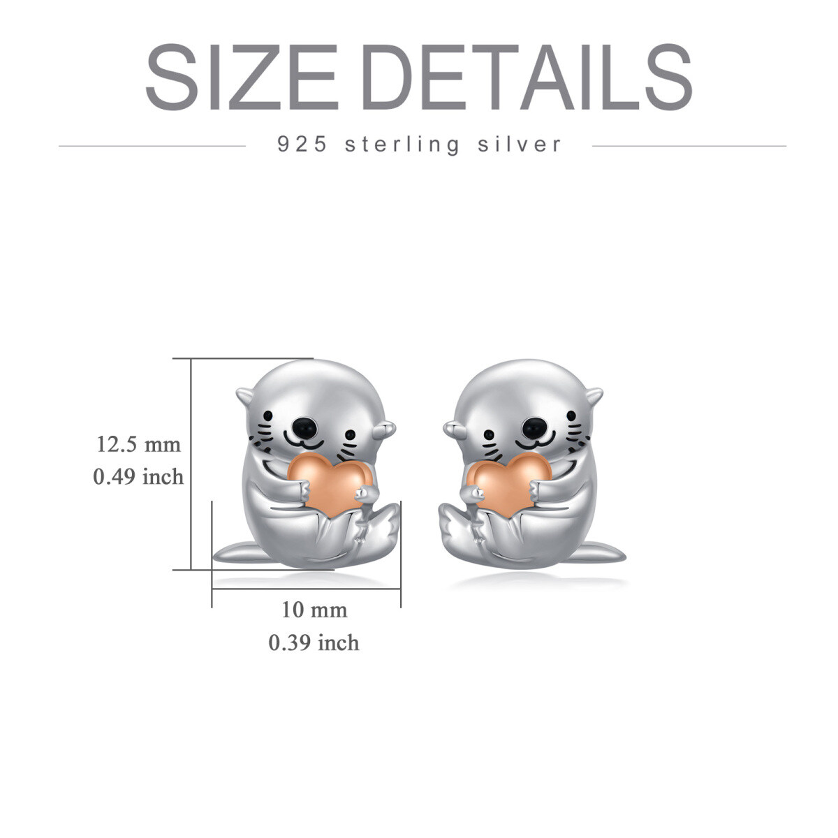 Sterling Silber Zweifarbige Seeotter & Herz Ohrstecker-5