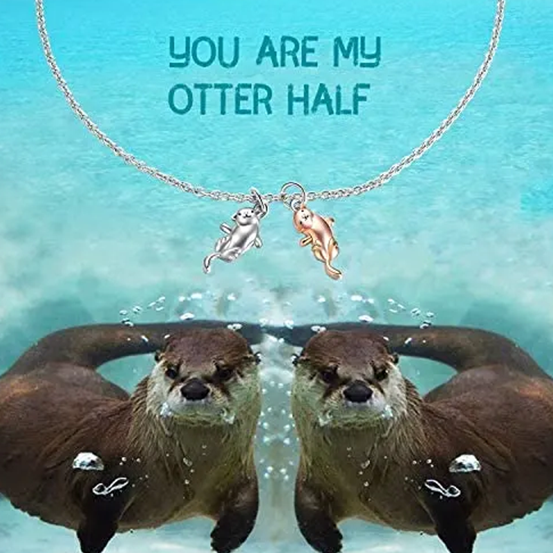 Sterling Silver Two-tone Sea Otter Pendant Bracelet-5