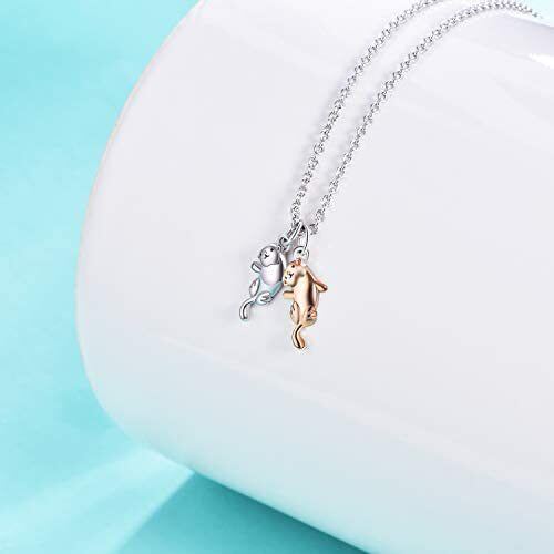 Sterling Silver Two-tone Sea Otter Pendant Bracelet-3