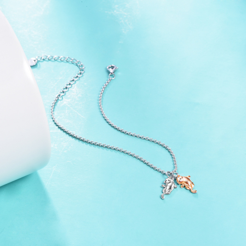 Sterling Silver Two-tone Sea Otter Charm Bracelet-4