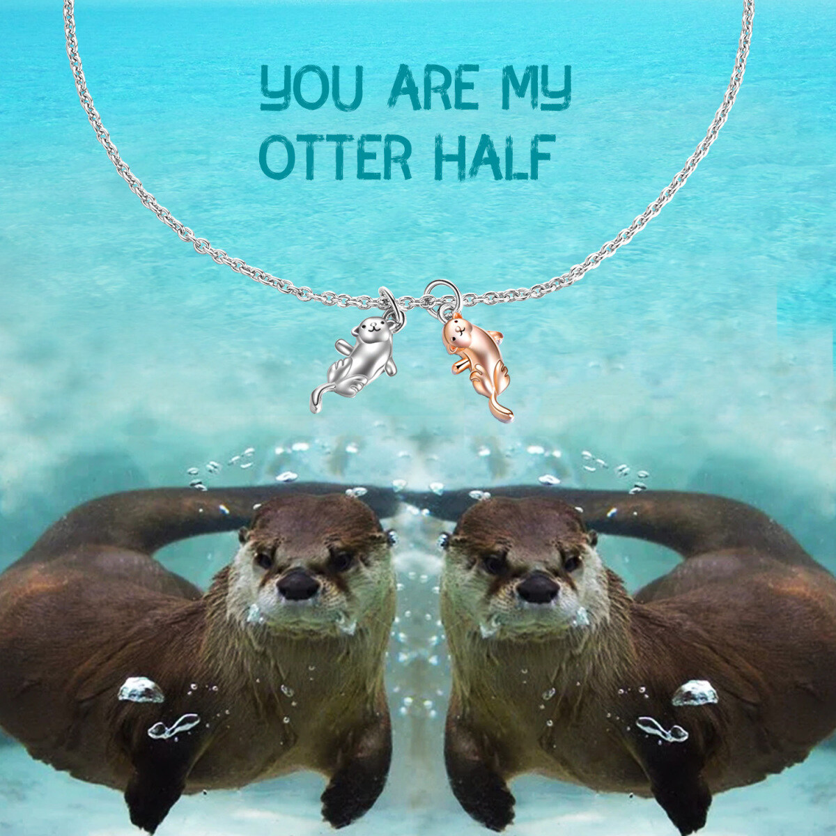 Sterling Silver Two-tone Sea Otter Charm Bracelet-6