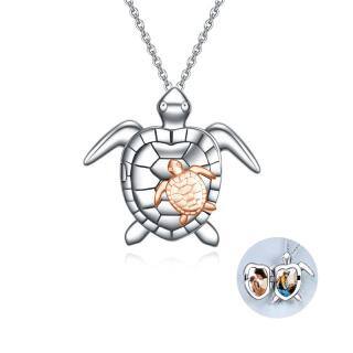 Sterling Silver Two-tone Sea Turtle Personalized Photo Locket Necklace-53