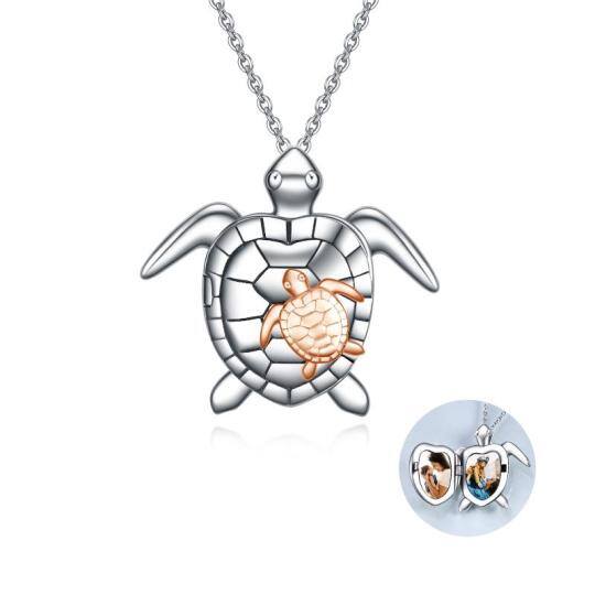 Sterling Silver Two-tone Sea Turtle Personalized Photo Locket Necklace