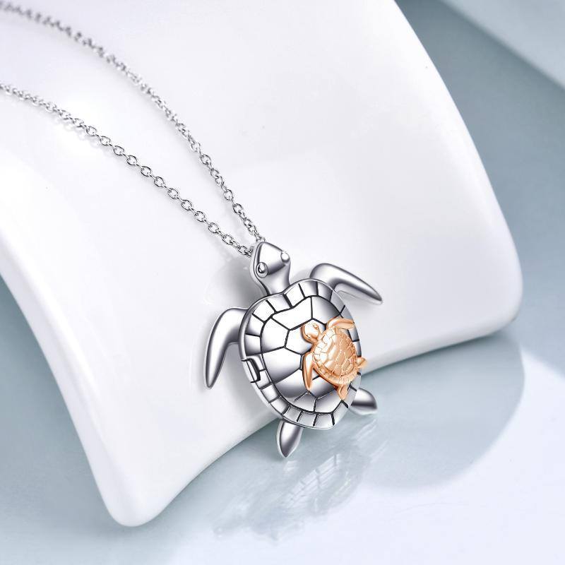 Sterling Silver Two-tone Sea Turtle Personalized Photo Locket Necklace-3