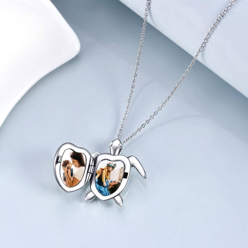 Sterling Silver Two-tone Sea Turtle Personalized Photo Locket Necklace-4