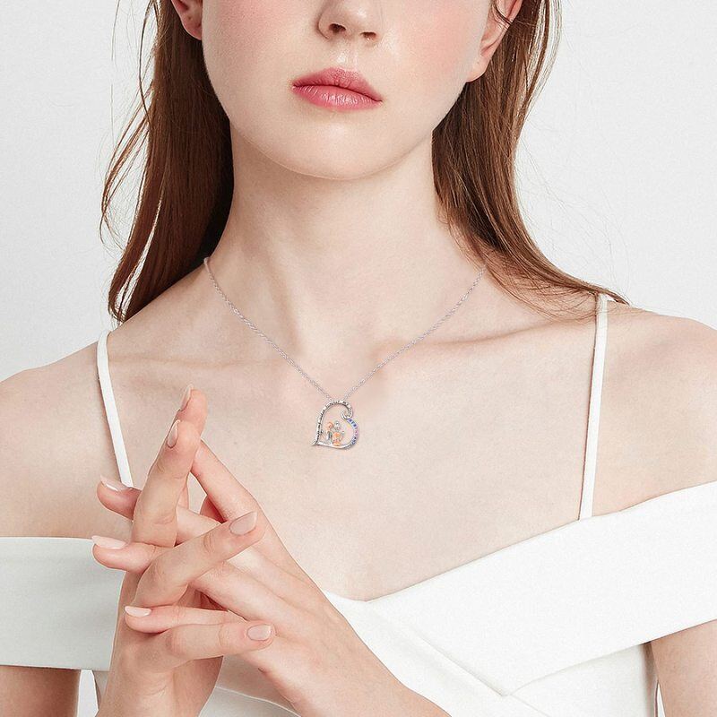 Sterling Silver Two-Tone Cubic Zirconia Sisters In Heart Pendant Necklace For Women-2