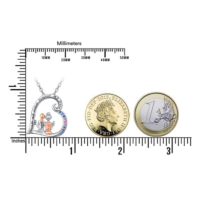 Sterling Silver Two-Tone Cubic Zirconia Sisters In Heart Pendant Necklace For Women-6