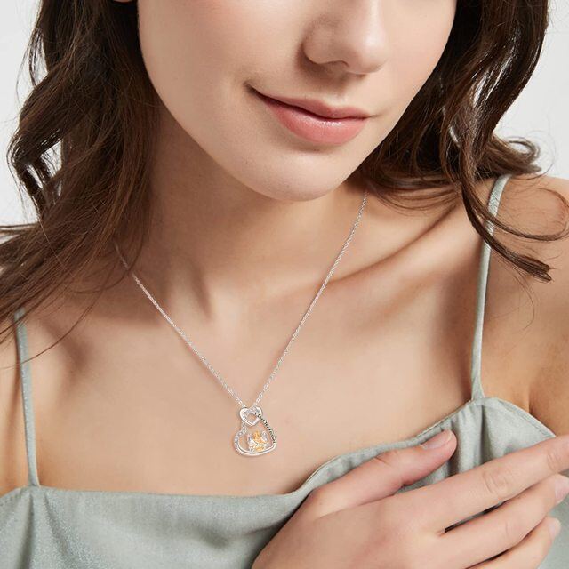 Collier en argent sterling avec pendentif Sisters & Heart en zircon cubique bicolore-2