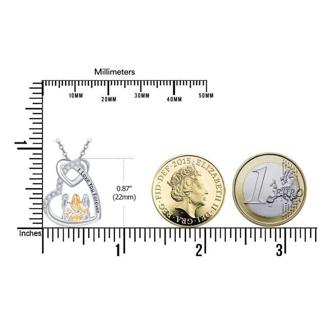 Sterling Silber zweifarbig Zirkonia Schwestern & Herz Anhänger Halskette-5