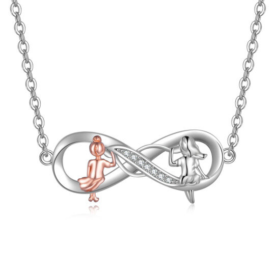 Sterling Silver Two-tone Cubic Zirconia Sisters Infinity Symbol Pendant Necklace for Girls