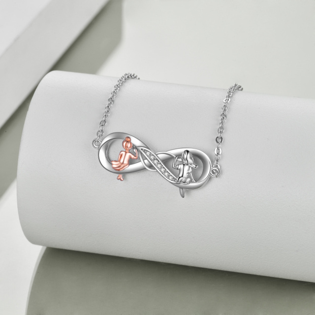 Sterling Zilveren Tweekleurige Cubic Zirconia Sisters Infinity Symbool Hanger Ketting voor Meisjes-3