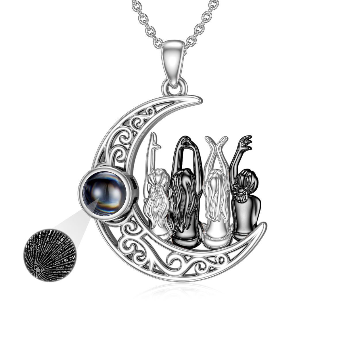Zweifarbige Halskette „Sisters“ aus Sterlingsilber mit Mondkristall-Anhänger-1
