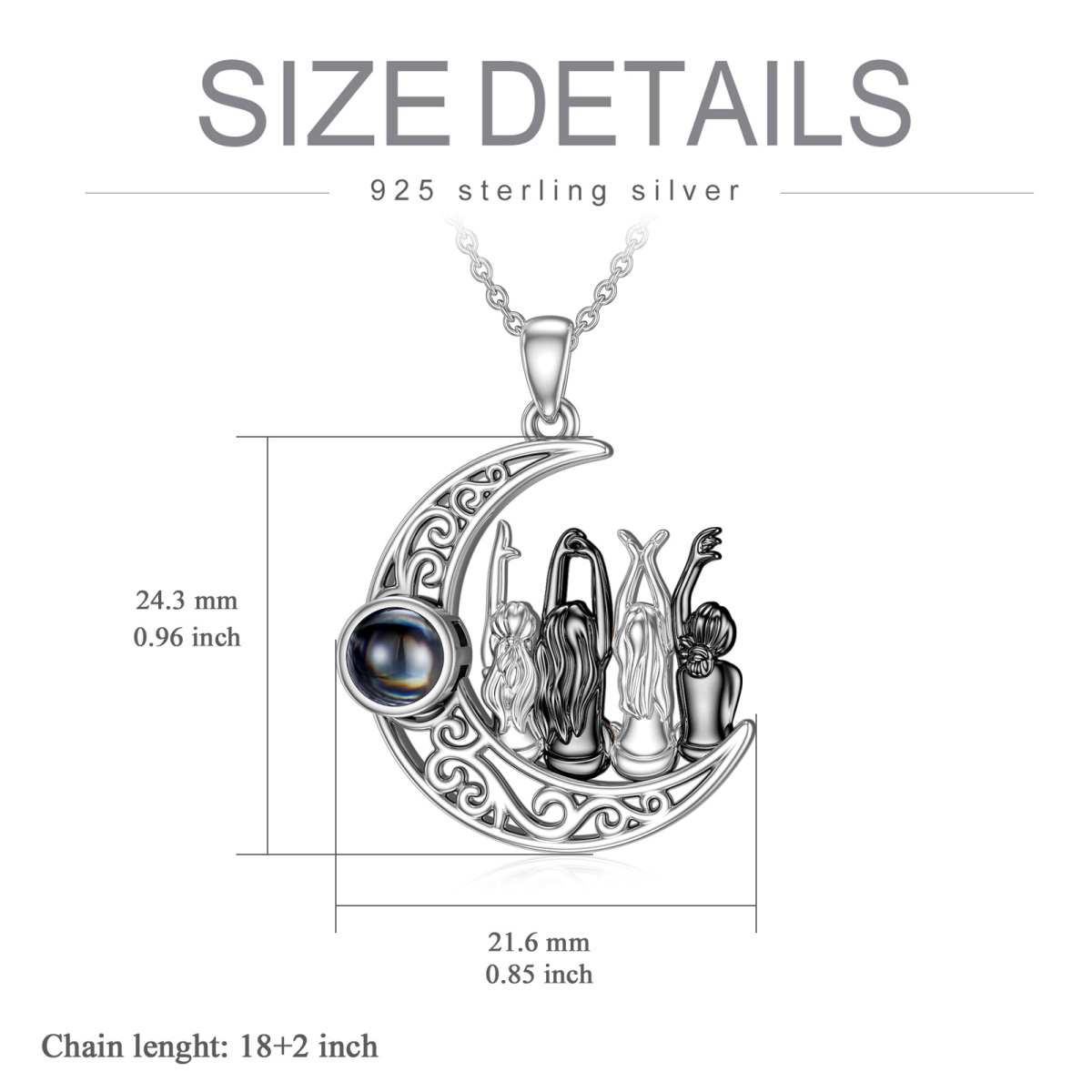 Zweifarbige Halskette „Sisters“ aus Sterlingsilber mit Mondkristall-Anhänger-4