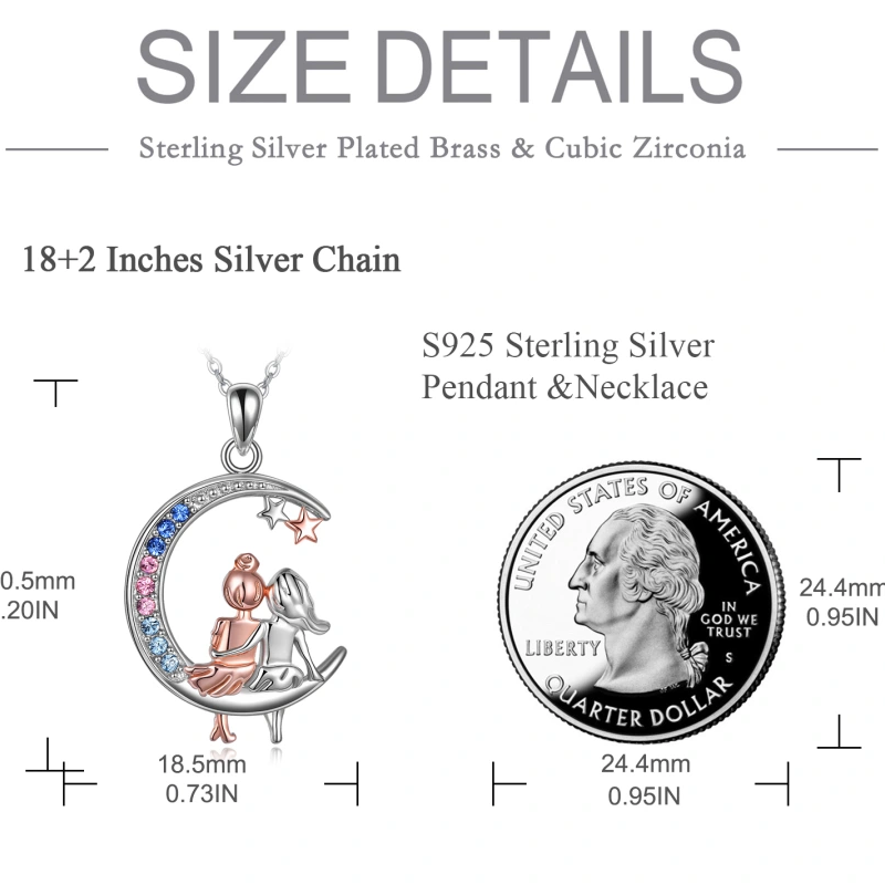 Sterling Silver Two-tone Cubic Zirconia Sisters Moon Star Necklace for Women-5
