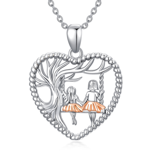 Collier en argent sterling avec pendentif Sisters bicolore-1