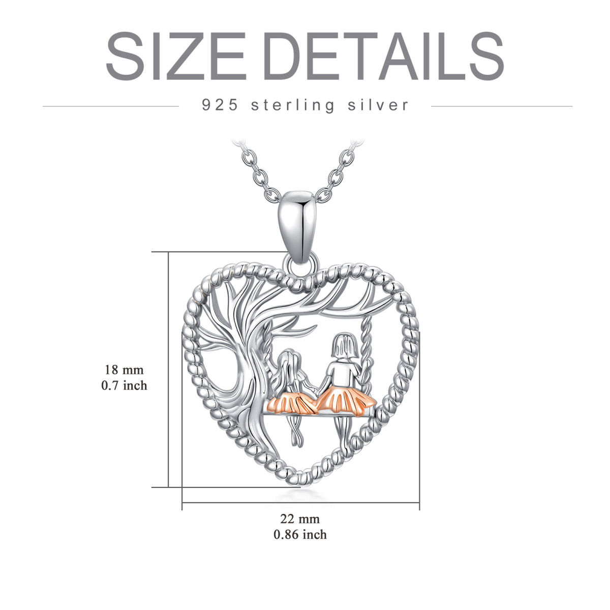 Sterling Silber Zweifarbiger Schwestern-Anhänger Halskette-5