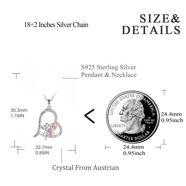 Sterling Silber zweifarbig Cubic Zirkonia Schwestern Anhänger Halskette mit eingraviertem-5