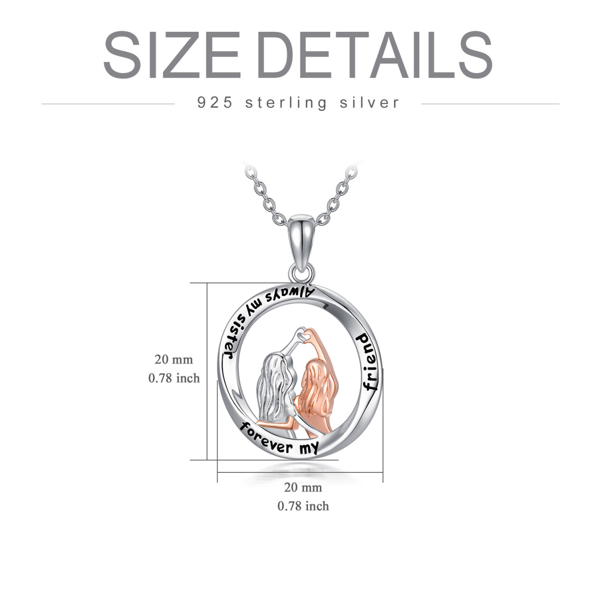 Collier en argent sterling avec mot gravé et pendentif sœurs bicolores-5