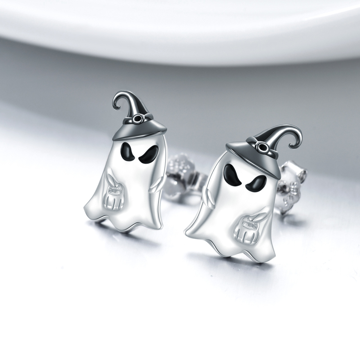 Sterling Silver Two-tone Skeleton Stud Earrings-3