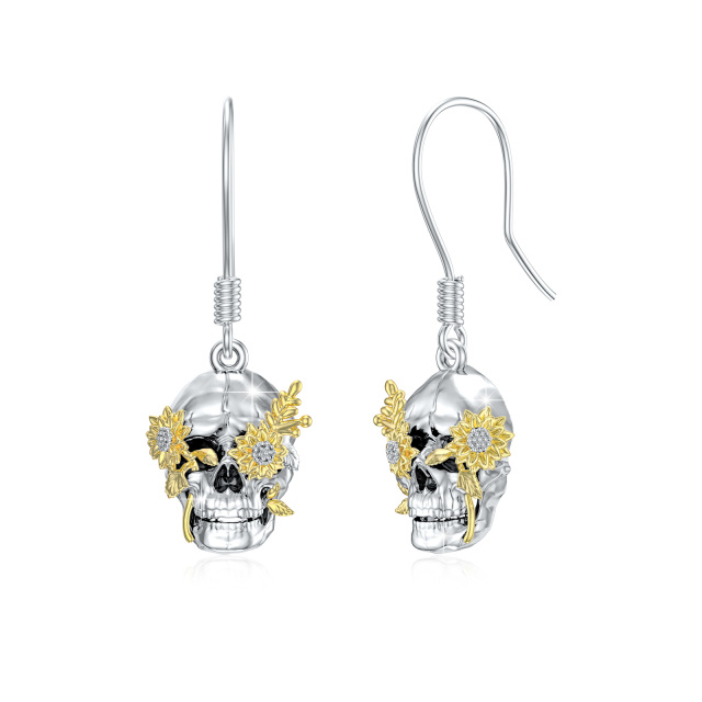 Pendientes de plata de ley con calavera bicolor-1