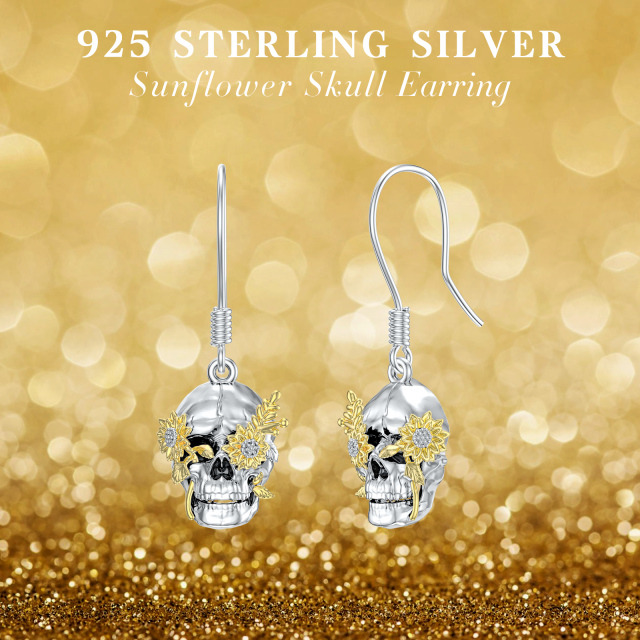 Sterling Silver Two-tone Skull Drop Earrings-6