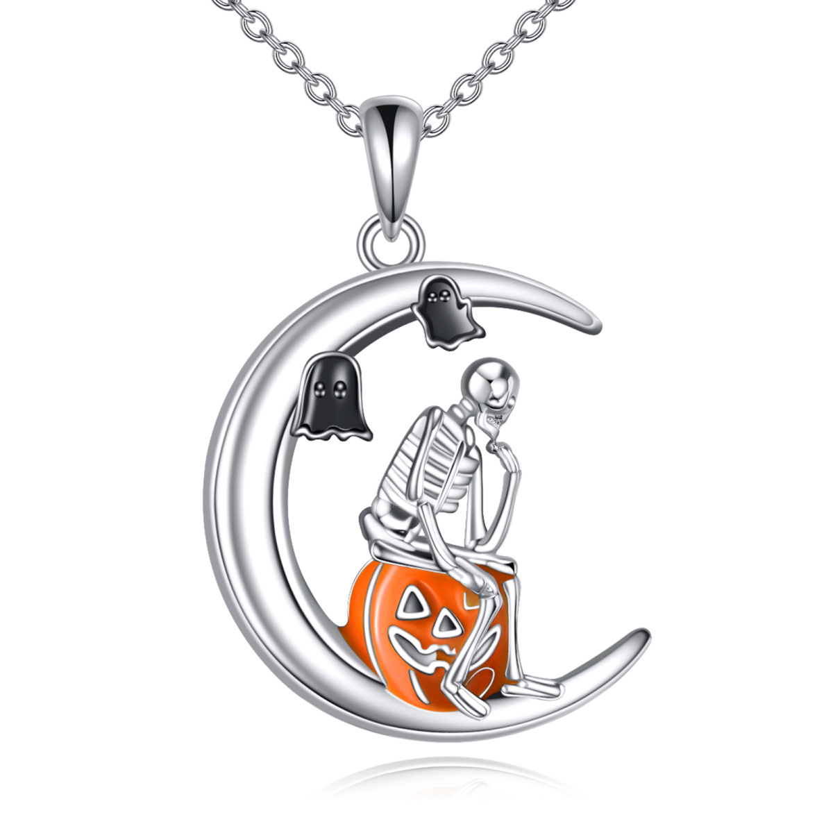 Collier pendentif tête de mort bicolore en argent sterling-1