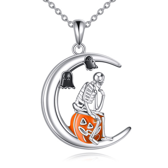 Collier pendentif tête de mort bicolore en argent sterling