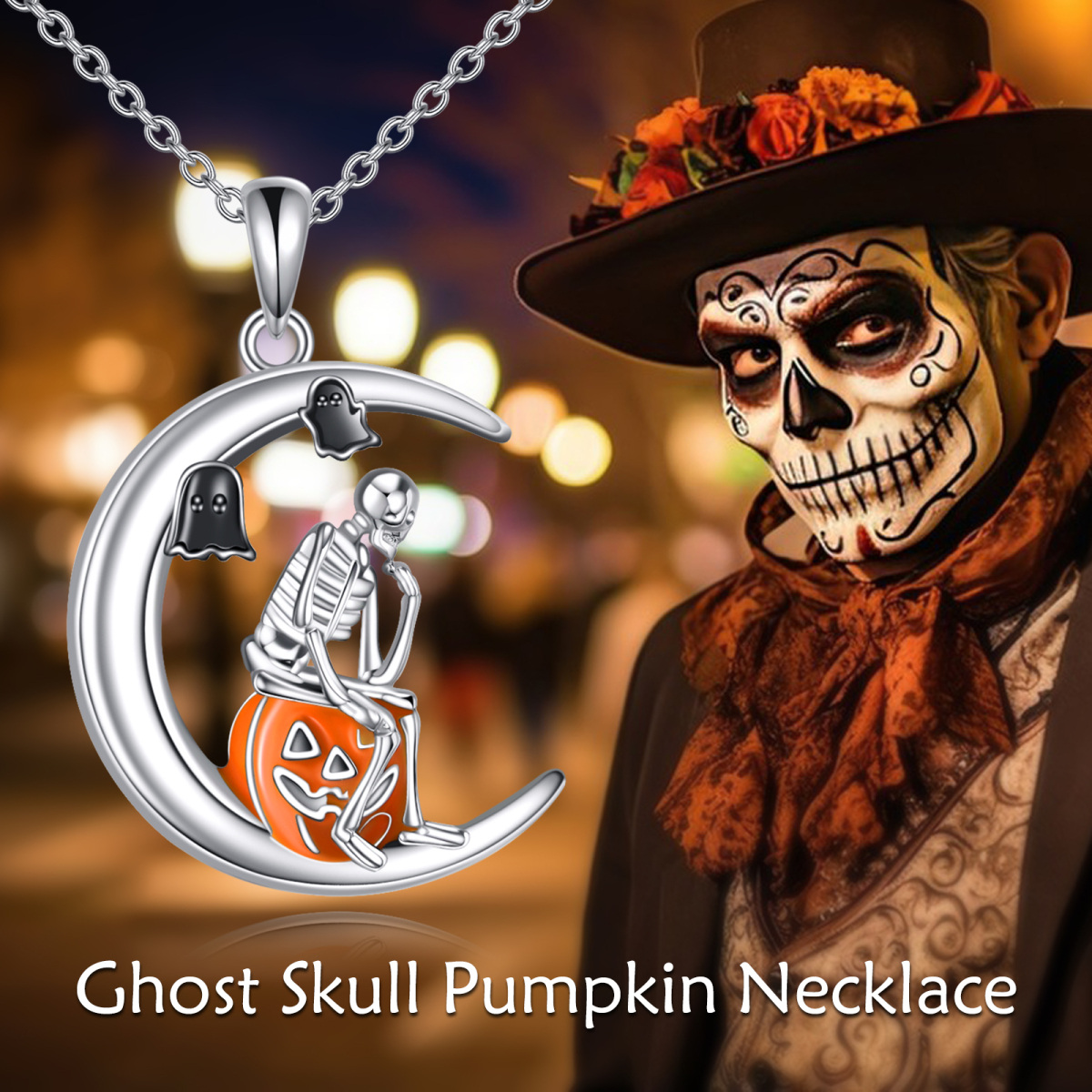 Sterling Silver Two-tone Skull Pendant Necklace-6