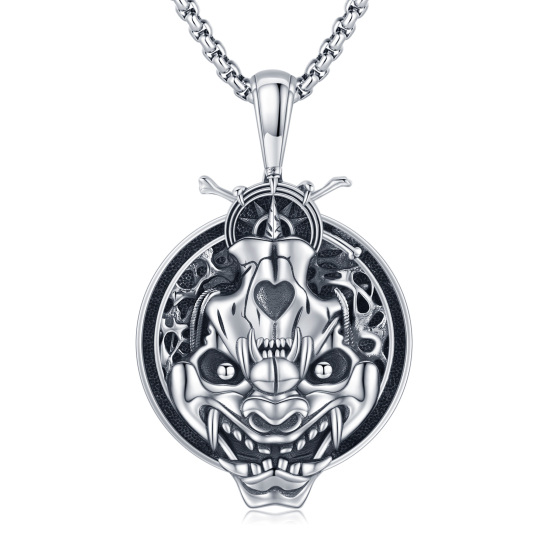 Sterling Silver Two-tone Skull Pendant Necklace