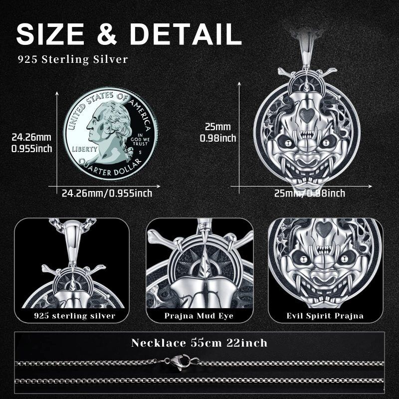 Colar com pingente de caveira em prata esterlina em dois tons-3