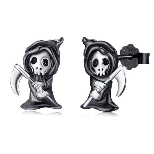 Sterling Silver Two-tone Skull Stud Earrings