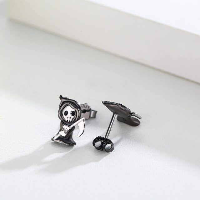 Sterling Silver Two-tone Skull Stud Earrings-4