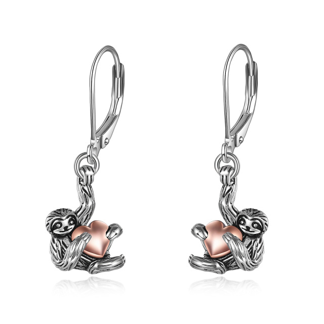 Boucles d'oreilles à levier en argent sterling bicolore Sloth & Heart-1