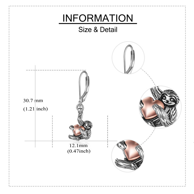 Boucles d'oreilles à levier en argent sterling bicolore Sloth & Heart-5