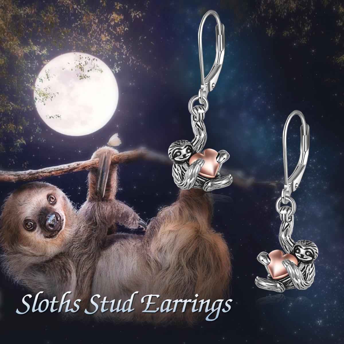 Boucles d'oreilles à levier en argent sterling bicolore Sloth & Heart-6