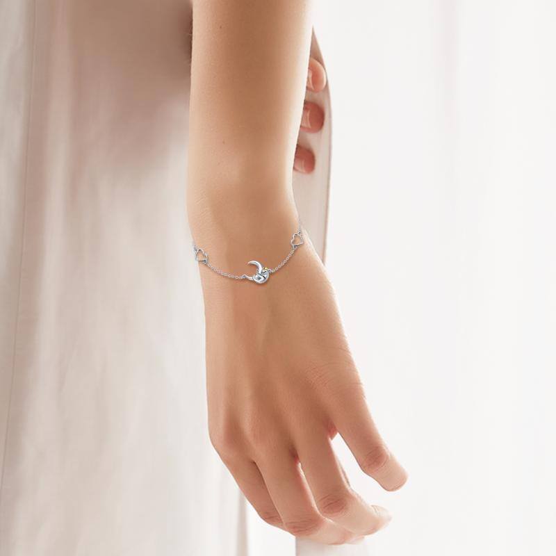 Sterling Silver Two-Tone Sloth & Heart With Moon Charm Bracelet For Women-2