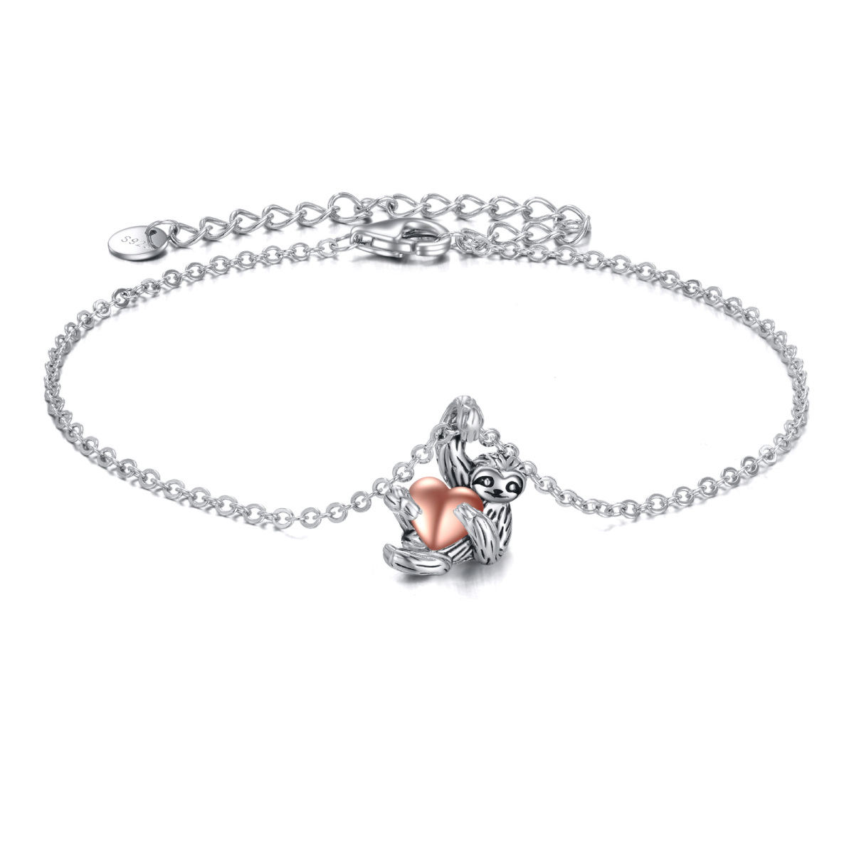 Zweifarbiges Armband aus Sterlingsilber mit Faultier-Herzanhänger-1