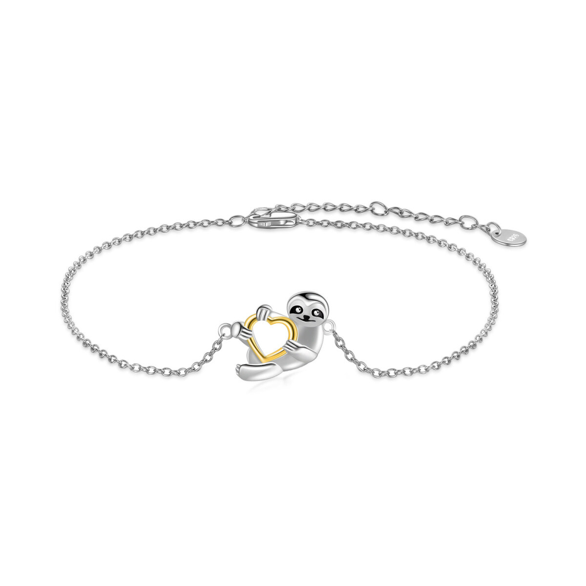 Bracelet en argent sterling avec pendentif coeur et paresseux bicolore-1