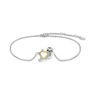 Sterling Silver Two-tone Sloth & Heart Charm Bracelet-53