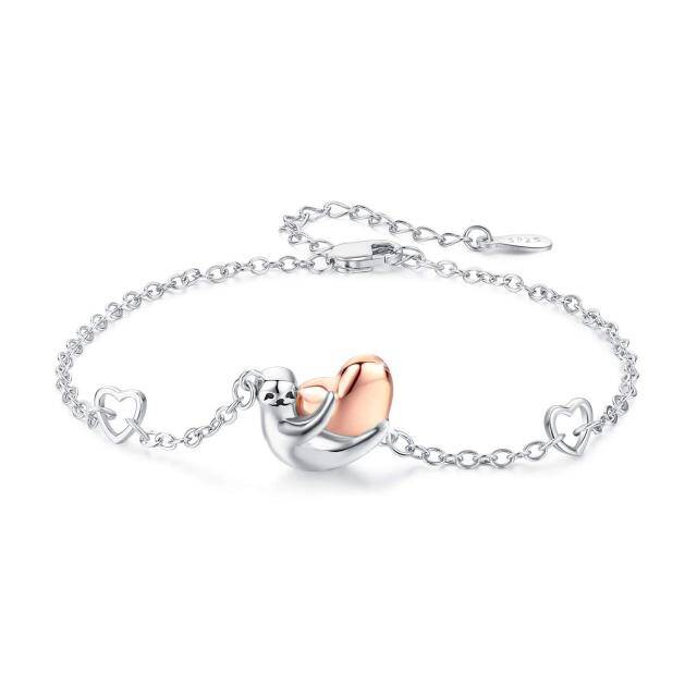 Bracciale bicolore in argento sterling con ciondolo a forma di bradipo e cuore