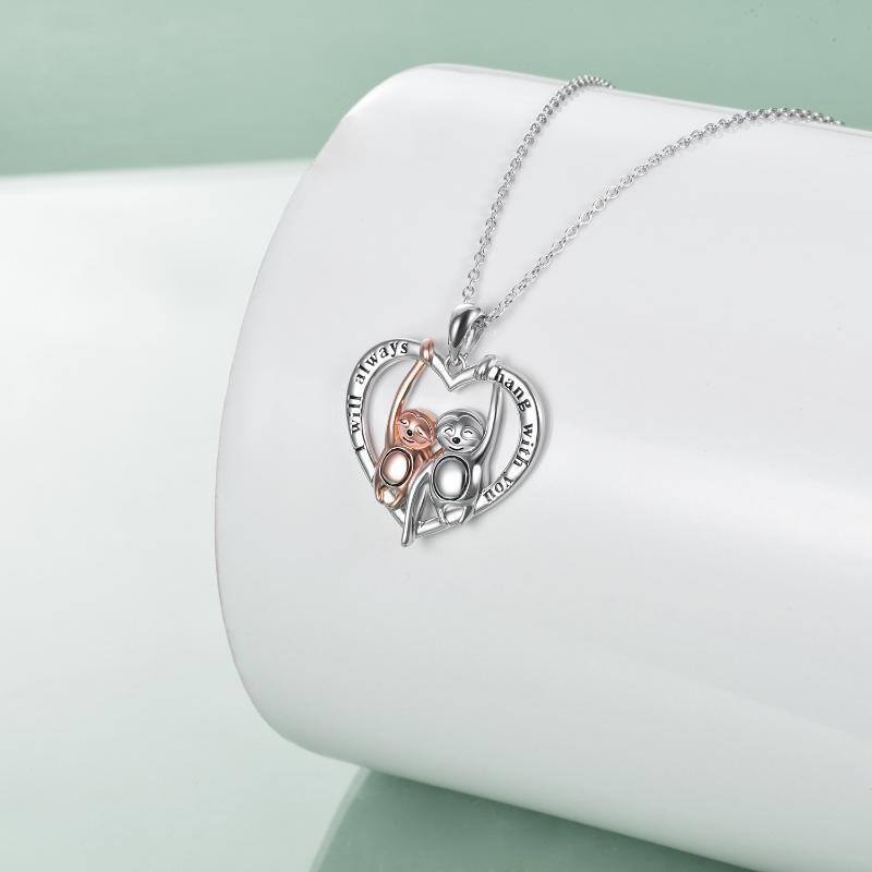 Sterling Silver Two-tone Sloth & Heart Pendant Necklace with Engraved Word-4