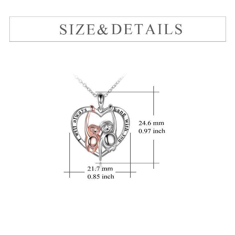 Sterling Silver Two-tone Sloth & Heart Pendant Necklace with Engraved Word-5